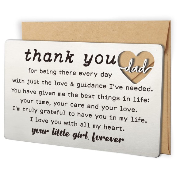 YODOCAMP Thank You Dad Engraved Wallet Card Inserts, Dad Gifts from Daughter, Birthday Father's Day Thanksgiving Christmas Valentines Gifts Card for Dad Father Papa