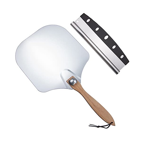 GEEKHOM Pizza Cutter, Aluminium Pizza Peel with Foldable Ergonomic Wooden
