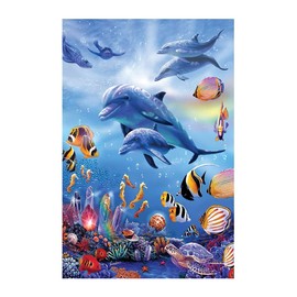 ARAZADR Cross Stitch Stamped Kits for Home Decor, 3 strands 11CT Pre-Printed Marine Animal Pattern, Fabric Embroidery Crafts Needlepoint Kit for Beginners Adults Kids, 11.81×15.75Inch(Dolphin Pattern)
