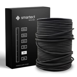 smartect Fabric Electric Cable, Black, 3 Metre Vintage Lamp Cable, 3-Core (3 x 0.75 mm²), Power Cable, Fabric Coated, for DIY Projects