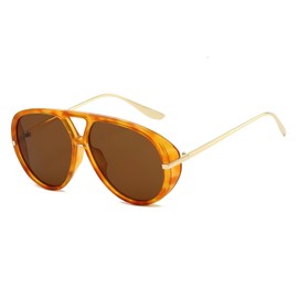 Retro Aviator Sunglasses for Women Men Classic Metal Arm Pilot Style Vintage Shades Oversized Round Eyewear UV400 Protection (Tortoise Frame - Brown Lens)