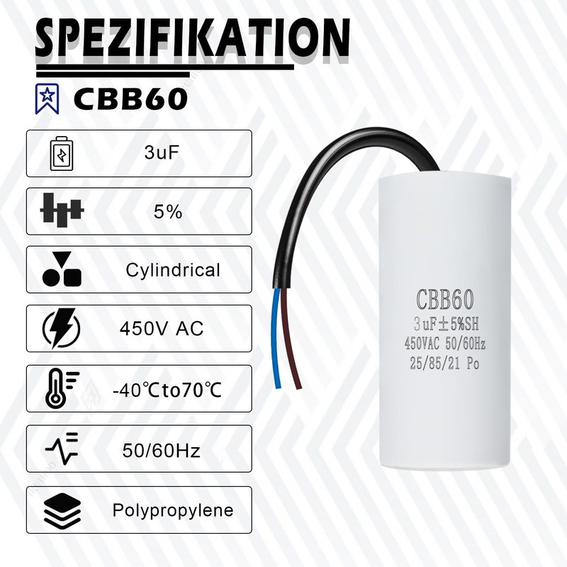 Iruihoo CBB60 450V 3uf 50/60HZ Starter Capacitor, Suppression Capacitor, Microfarad