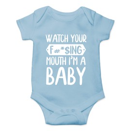 CBTwear Watch Your Mouth, I'm A Baby - Body de una Pieza para bebé, Azul Claro, 6 Meses