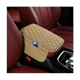Sandfren Car Center Console Cover, Leather Vehicle Armrest Cover Cushion with 2 Storage Bags, Automotive Interior Arm Rest Seat Box Pad Accessories, Universal for SUV Sedan Truck (Beige)