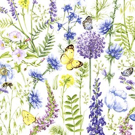 20 Cocktail Napkins Butterfly on Flower Meadow Summer 25 cm
