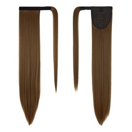 OMGREAT Ponytail Extension Long Straight 28 inch Wrap Around Clip in Synthetic Fiber Hair for Women (Light Chestnut Brown)