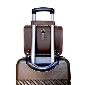 Genuine Leather Travel Belt for Attaching Briefcase or Bag to Luggage Over Handle - Removable Luaggage Strap for Add a Bag to Carry On Suitcase - 9.97-inch Length (Brown)