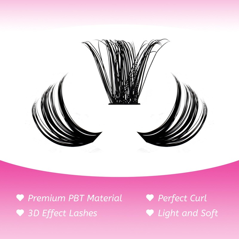 Fadlash Cluster Eyelash Extensions, Individual Eyelashes, 60D 0.07 D Curl,