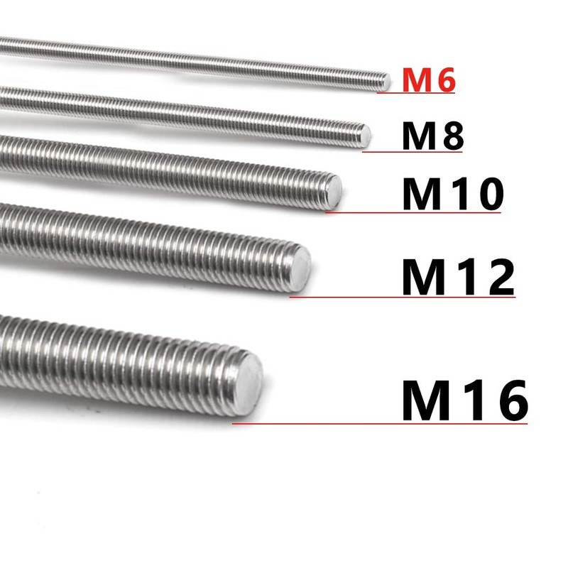 Feelers 304 Stainless Steel M6-1.0 Fully All Threaded Rod, Long