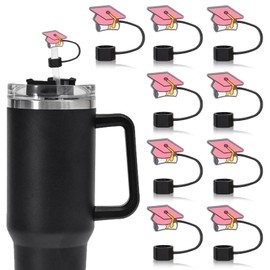 Whaline 10Pcs Graduation Cap Straw Cover Cap Pink Grad Hat Straw Protector Lid Reusable Straws Topper Graduation Party Decorations for 0.4 Inch Straws, Cup Accessories