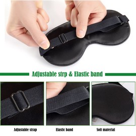 Sleep Mask for Women and Men Eye Mask for Sleeping Adjustable Elastic Strap Blackout Silk Sleep Eye Masks Soft Comfortable Eye Covers Blindfolds Black 2 Pcs