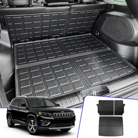 Rongtaod Cargo Mat Compatible with 2019-2023 Jeep Cherokee Cargo Liner Trunk Mat TPE Back Seat Cover Protector 2022 Jeep Cherokee Accessories (Trunk Mat+Backrest Mats)