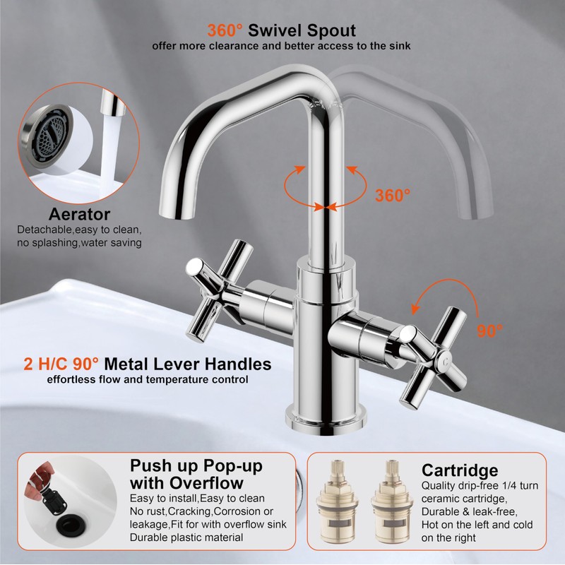 Duttao Bathroom Sink Faucet, 4 Inch Single Hole or 3