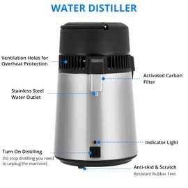 GarveeHome 4L Stainless Steel Water Distiller, 1.1 Gallon Countertop Water Purifier That Reduces TDS, Distilled Water Machine With Glass Container, Ideal for Home, Office, Lab, and Aquarium Use Silver