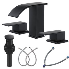 RUITHOE Bathroom Faucet 3 Hole, Matte Black Waterfall Bathroom Faucets, 8 Inch Widespread Modern Bathroom Sink Faucet & Parts, Wide Spread Touch On Three Hole 2 Handle Bath Vanity Faucet Mixer