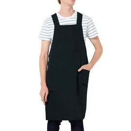 Albe T9105C-10 T9105 C-10 Chest Bib Apron, H-Shaped, Black, Fade-Resistant, Chlorine Resistant, Easy Care, Wrinkle-Resistant, Stretch, With Pockets, For Food & Beverage, Cafes, Restaurants, Kitchen,