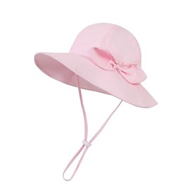 DRESHOW Baby Sun Hat Toddler Sun Protection Beach Cap with Bow Wide Brim Unisex Summer Bucket Hats with Chin Strap UPF 50+