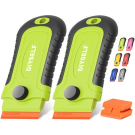 DIYSELF 2 Pcs Plastic Razor Blade Scraper with 10 Pcs Blades, Plastic Scraper Tool for Adhesive Remover, Scrapers for Cleaning Stickers, Decals, Paint, Glass, Windows, Car, No Scratches (Green)