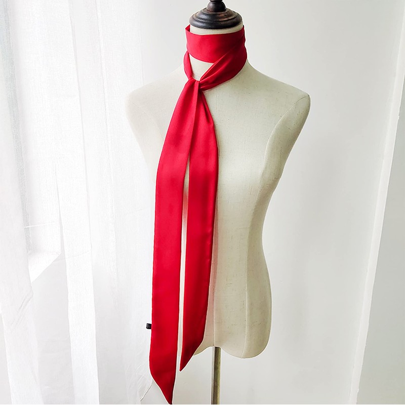 GUZOSJO Solid Color Long Neckerchief Pure Skinny Scarf Necktie Handbag