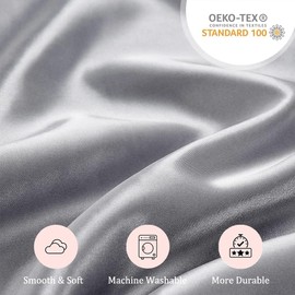 Seiwohl Satin Pillowcase Soft as Silk Pillowcases for Hair and Skin Grey Pillowcases 2 Pack with Satin Scrunchies and Bonnet for sleeping, Cooling Pillow cases Envelope Closure, 50x75 cm