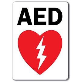 AED Sign (with Graphic) - Safety Sign Label Decal Sticker Retail Store Sign Sticks to Any Surface 8"