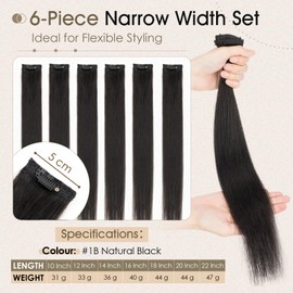 Elailite Single Clip In Hair Extensions Real Human Hair Remy Black Double Weft 6 Pcs Seamless Highlights Hairpieces Straight - #1B Natural Black - 12 Inch 33g