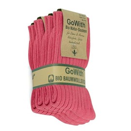 GoWith 4 Pairs Unisex Natural 97% Cotton Crew Socks, Comfy Cozy Breathable Seamless Casual Socks for Men & Women, Fuchsia, Small, Model 3014