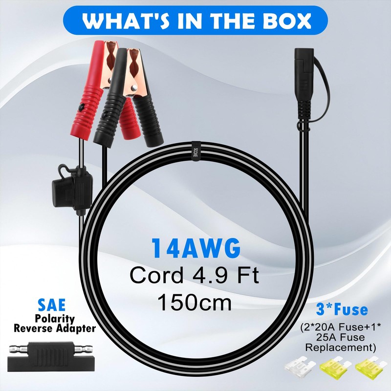 SCCKE 4.9FT 14AWG Battery Alligator Crocodile Clip to SAE Connector