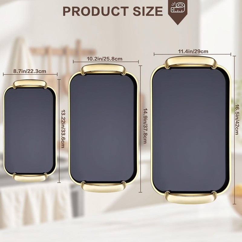 Aayoruro Serving Tray with Handles Set of 3 Rectangular Large