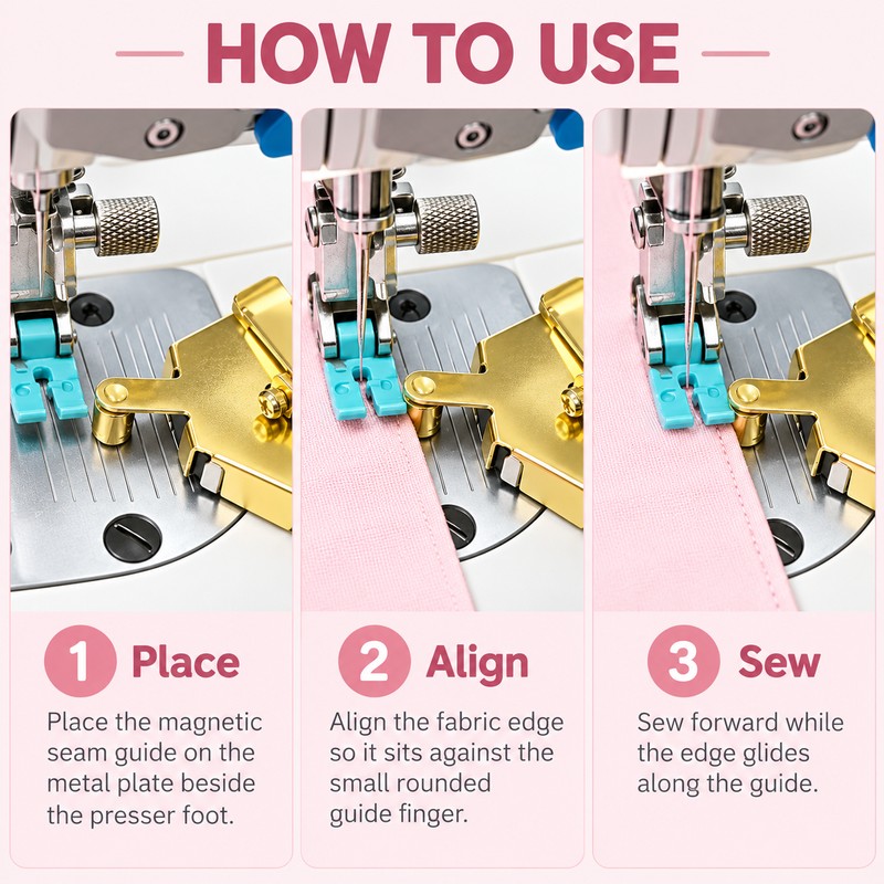 Adjustable Magnetic Seam Guide with Spring Clip for Sewing Machines