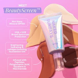 Naked Sundays BeautyScreen SPF 50 Mineral Peptide Foundation Tints, 2-in-1 SPF and Skin Tint, Radiant with Light buildable coverage, infused with Peptides, Acne-Safe (9.3 Rich Deep, 1.01 oz)