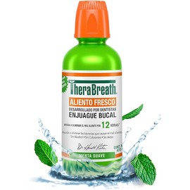 TheraBreath Enjuague Bucal, Menta Suave, Combate El Mal Aliento por 12 Horas, Sin Alcohol, Sin Ardor, Sin Colorantes, Creado Por Dentistas, 473 ml