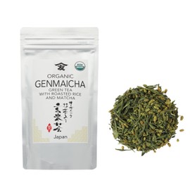 TOMOSAN Organic Genmaicha Tea - Loose Leaf Japanese Premium Green Tea - Genmai Matcha Roasted Brown Rice Blend, USDA Certified, Uji-Kyoto, 100g/3.5oz