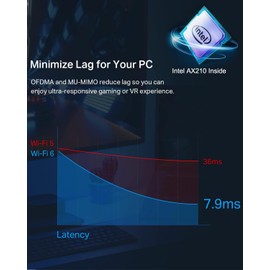 Ubit Bluetooth WLAN Card Intel AX210 Up to 5400 Mbit/s, (2.4 GHz / 5 GHz / 6 GHz PCIe WLAN Card for PC with Bluetooth 5.3 PCI Express Network Card for Windows 10/11 64 Bit