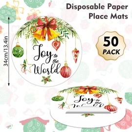 50 Pack Christmas Paper Placemats Disposable 13.4 Inch Christmas Ball Place Mats Xmas Decorative Round Table Mats for Winter Holiday Birthday Wedding Baby Shower Party Supplies