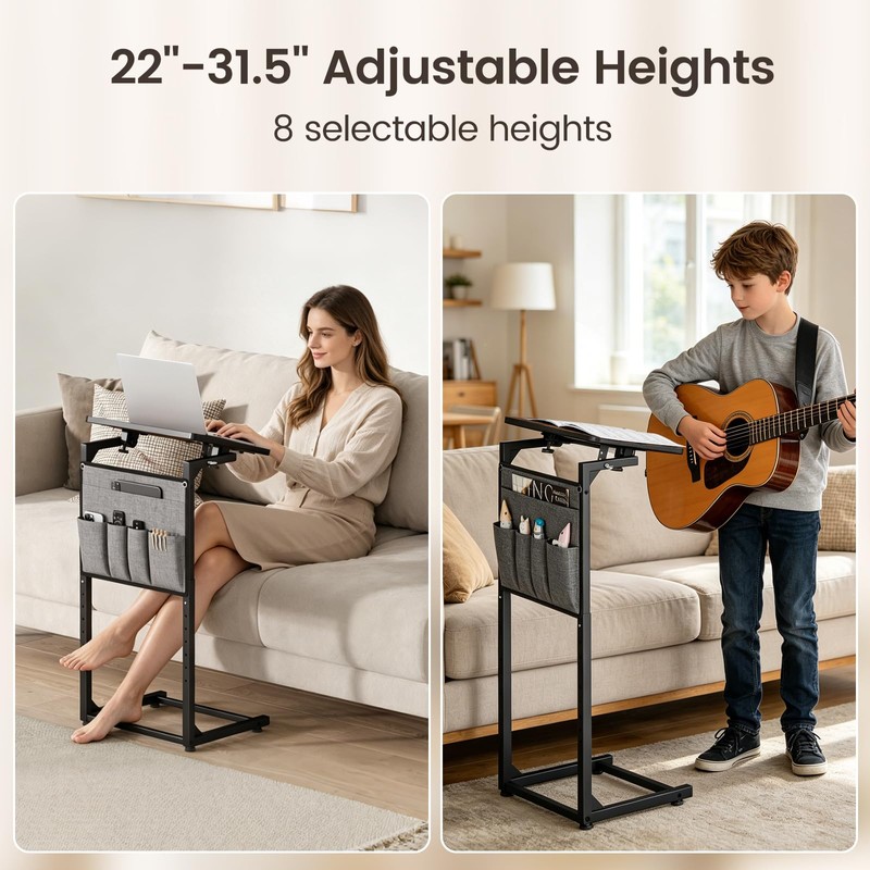 ELYKEN TV Tray Table, Adjustable Height & 90° Tilt Narrow