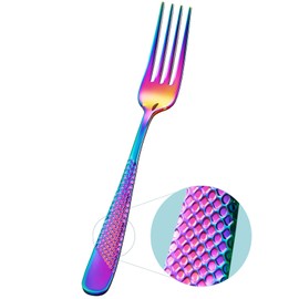 Xideman® Premium Hammered Dinner Forks (20.7cm), 6-Piece, 18/10 Stainless Steel Cutlery Fork Set, Table Forks for Home/Kitchen/Restaurant or Hotel, Dishwasher Safe (Rainbow)