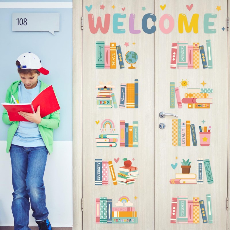 12 Sheet Welcome Boho Book Bookshelf Window Clings Back to