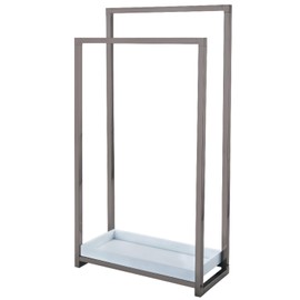 Kingston Brass SCC8268 Pedestal 2-Tier Steel Construction Towel-Rack with Wooden Case, Brushed Nickel