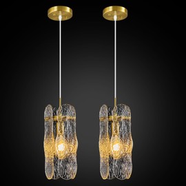 LIANGMH Modern Ceiling Kitchen Pendant Lighting Over Island, Gold Hanging Light Fixture Glass Crystal Pendant Light Mini Pendant Lights for Kitchen Island Dinning Room Bedroom (2-Pack)