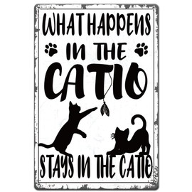 SUPERDANT Black Cat Metal Signs Stay in the Catio Tin Sign Cat Metal Wall Plaques Funny Signs Vintage Decor Retro Wall Art for Bedroom living Room Pet House Door Walls Decor
