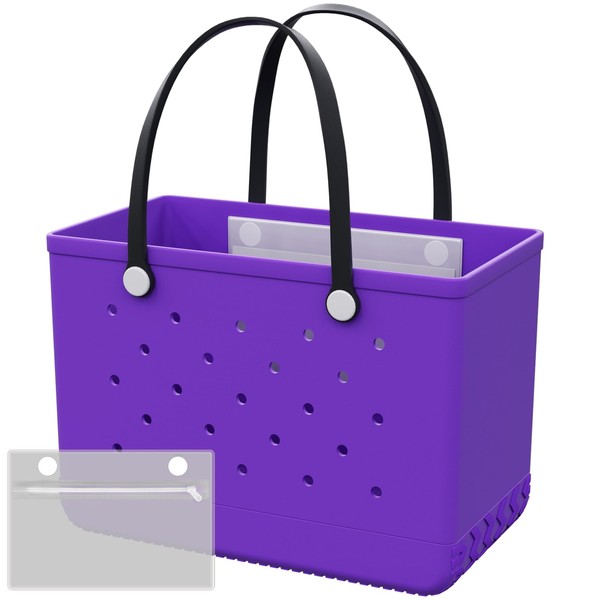 VILLDENO X-Large Rubber Tote Beach Bag with Inner Pocket, Washable