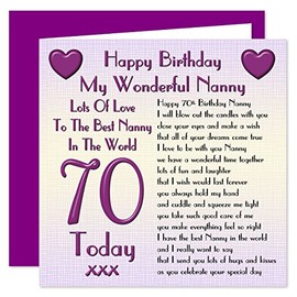 Nanny 70th Happy Birthday Card - Lots Of Love To The Best Nanny In The World - 70 Today
