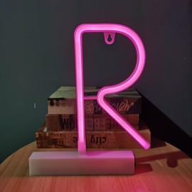 R Letter Pink Neon Signs Led Neon Light up Decorative Art Lights Battery/USB Operated for Home Shop Bar Baby Shower Birthday Wedding Party,Valentine Gifts