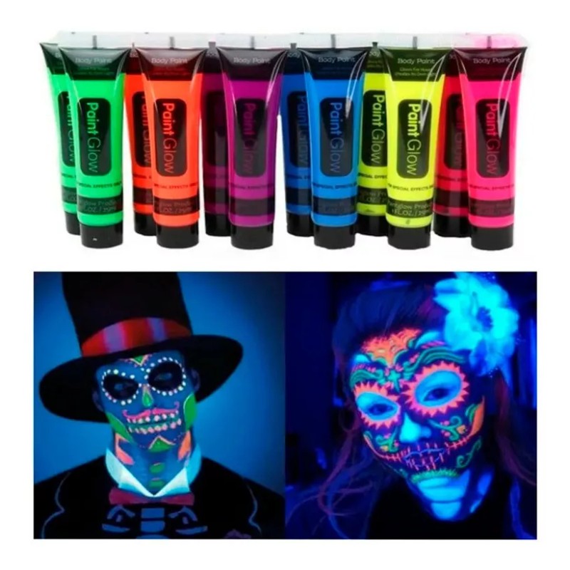Lecute 6 Pinturas Maquillaje Neon Brilla Luz Negra Uv Glow