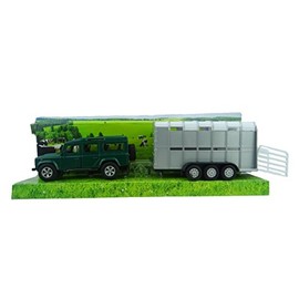 Landrover Defender With Cattle Trailer - Livestock Transport (BT156) GREEN