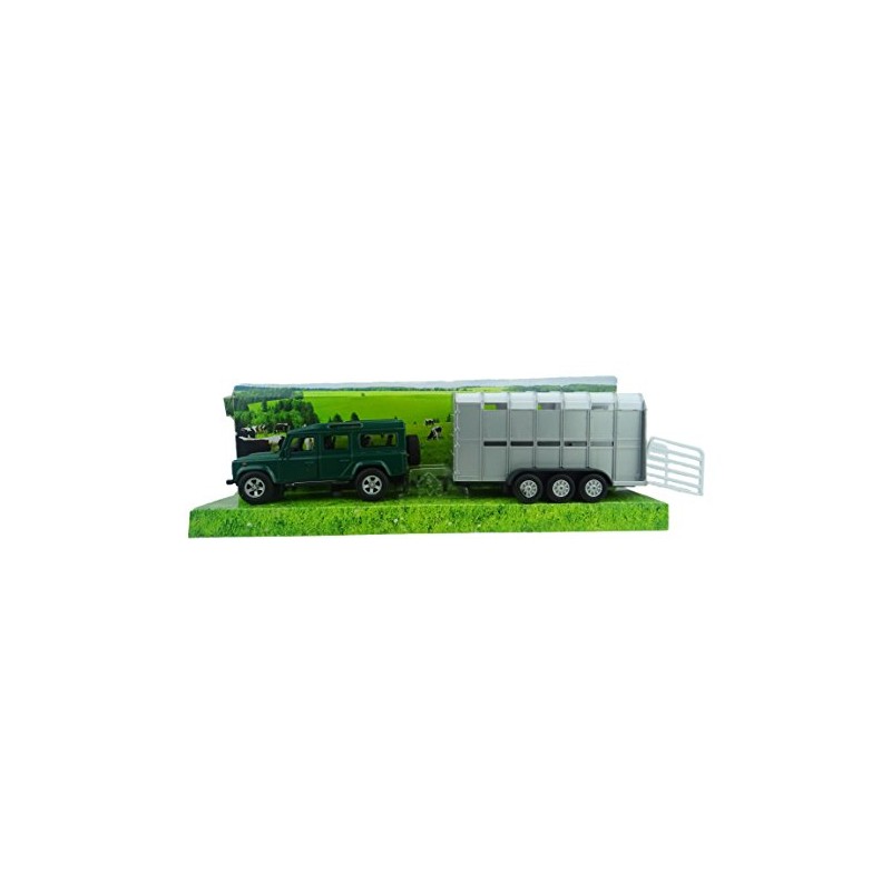 Landrover Defender With Cattle Trailer - Livestock Transport (BT156) GREEN