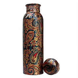 Traveller's Copper Water Bottle 100% Pure Copper Water Bottle Joint Free Leak Proof -Ayurveda Health Benefits Copper Stylish Bottle 900 ML (Design 07)