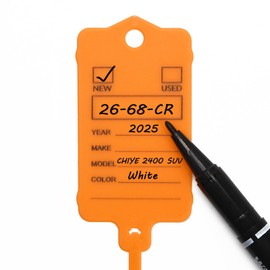 50PCS Car Key Tags with Labels Plastic Car Dealership Key Tags Self Locking Waterproof Auto Identifiers Keychain Labels for Office Shop Automotive RV Dealer Supplies (Orange)