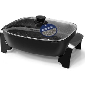 Elite Gourmet EG-6203# Extra Deep 16"x13"x3.2" (10.5Qt.) Scratch Resistant, Easy Pour Spout Dishwasher Safe, Non-stick Electric Skillet with Glass Vented Lid, Adjustable Temperature, Black
